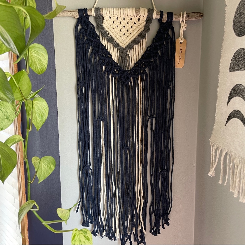 Handcrafted Blue and Cream Macramé Wall Hanging